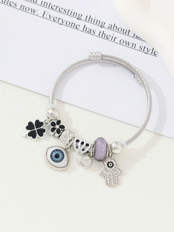 Wholesale Lovely Animal Style Stainless Steel Electroplated Beaded Bracelet With Multielement Oil Drop Rhinestone Jewelry Accessories