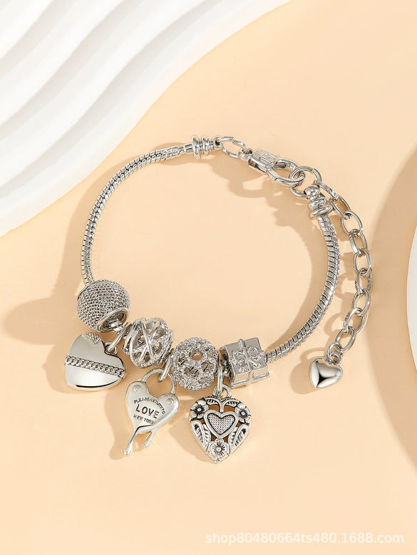 Wholesale Lovely Animal Style Stainless Steel Electroplated Beaded Bracelet With Multielement Oil Drop Rhinestone Jewelry Accessories