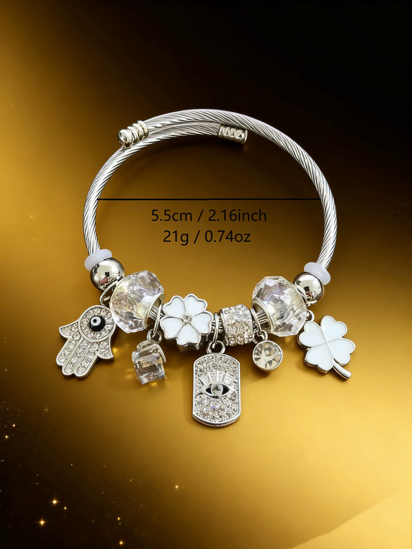 Wholesale Lovely Animal Style Stainless Steel Electroplated Beaded Bracelet With Multielement Oil Drop Rhinestone Jewelry Accessories