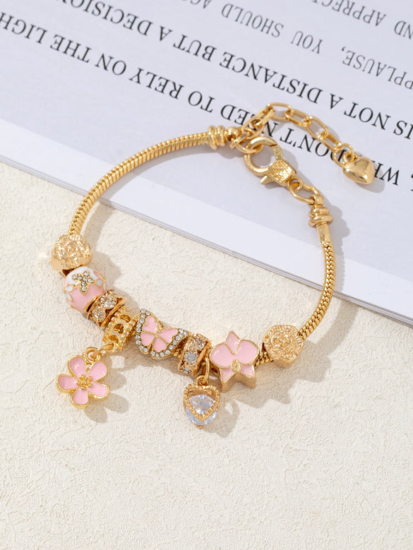 Wholesale Lovely Animal Style Stainless Steel Electroplated Beaded Bracelet With Multielement Oil Drop Rhinestone Jewelry Accessories