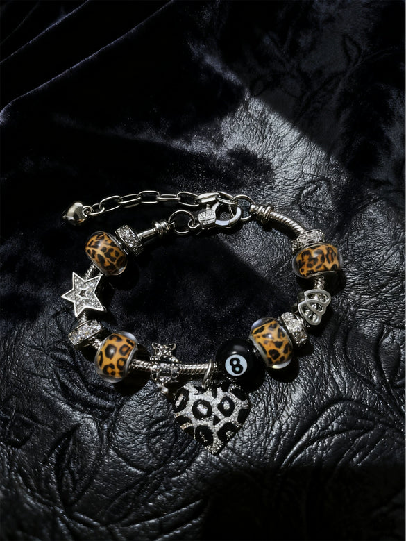 Wholesale Lovely Animal Style Stainless Steel Electroplated Beaded Bracelet With Multielement Oil Drop Rhinestone Jewelry Accessories