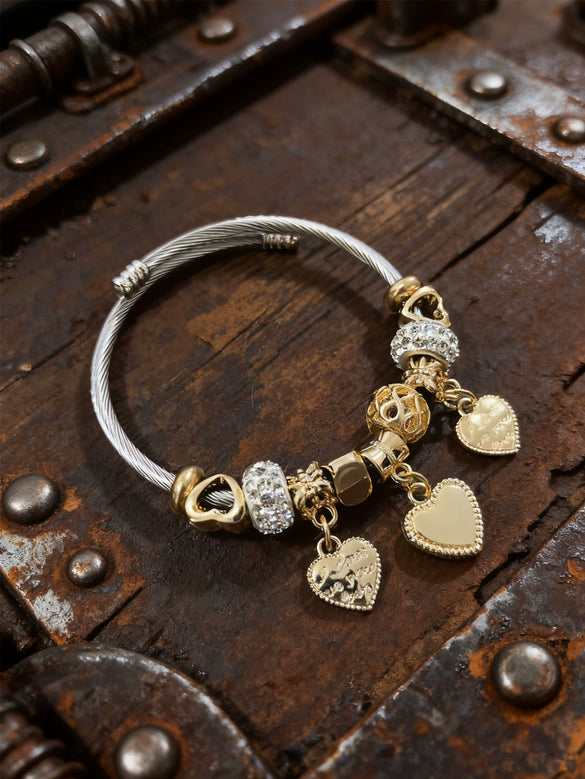Wholesale Lovely Animal Style Stainless Steel Electroplated Beaded Bracelet With Multielement Oil Drop Rhinestone Jewelry Accessories