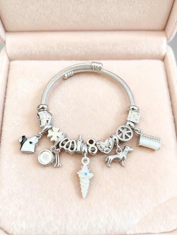 Wholesale Lovely Animal Style Stainless Steel Electroplated Beaded Bracelet With Multielement Oil Drop Rhinestone Jewelry Accessories