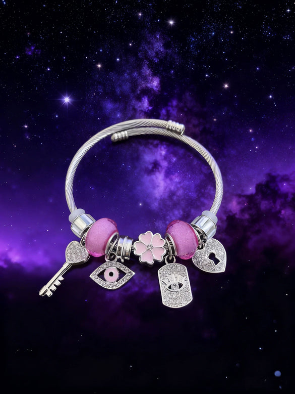 Wholesale Lovely Animal Style Stainless Steel Electroplated Beaded Bracelet With Multielement Oil Drop Rhinestone Jewelry Accessories