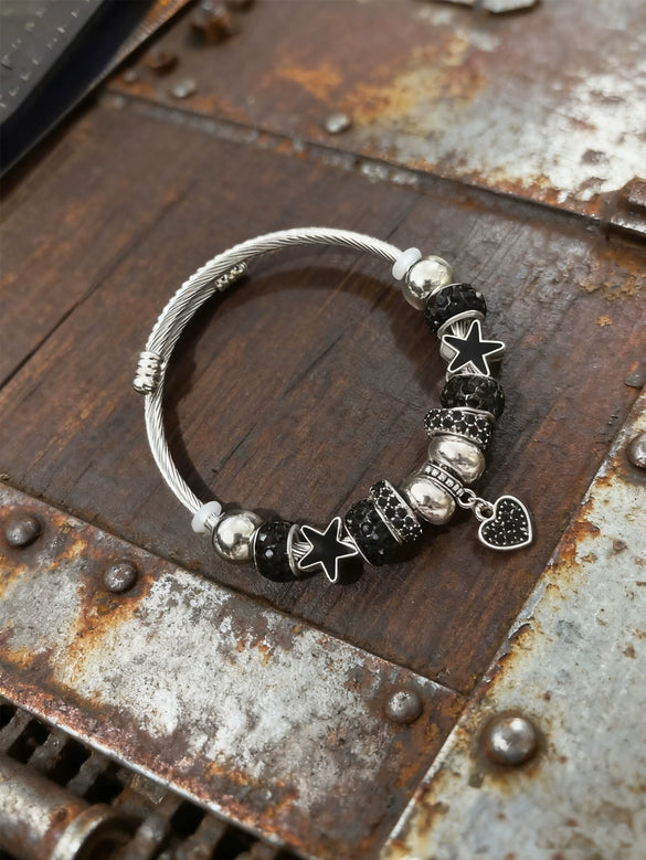 Wholesale Lovely Animal Style Stainless Steel Electroplated Beaded Bracelet With Multielement Oil Drop Rhinestone Jewelry Accessories
