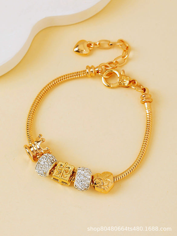 Wholesale Lovely Animal Style Stainless Steel Electroplated Beaded Bracelet With Multielement Oil Drop Rhinestone Jewelry Accessories