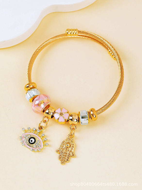 Wholesale Lovely Animal Style Stainless Steel Electroplated Beaded Bracelet With Multielement Oil Drop Rhinestone Jewelry Accessories