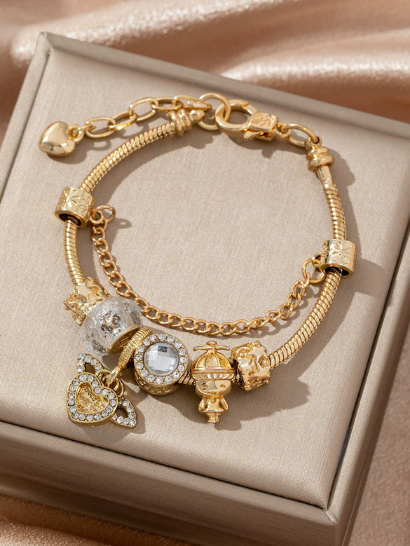Wholesale Lovely Animal Style Stainless Steel Electroplated Beaded Bracelet With Multielement Oil Drop Rhinestone Jewelry Accessories