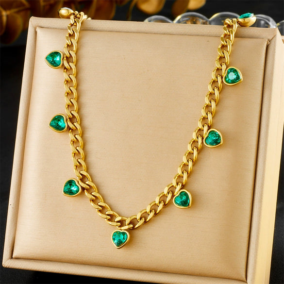 Wholesale Loveshaped Rhinestone Stainless Steel Chain Necklace With Goldplated Treatment For Women
