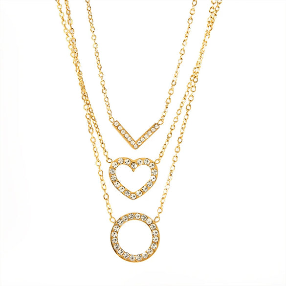 Wholesale Loveshaped Stainless Steel Necklace With 18K Gold Plated And Diamond For Women Ochain Vacuum Real Gold Electroplating In Pvd Furnace Light Luxury And Lovely Niche Jewelry