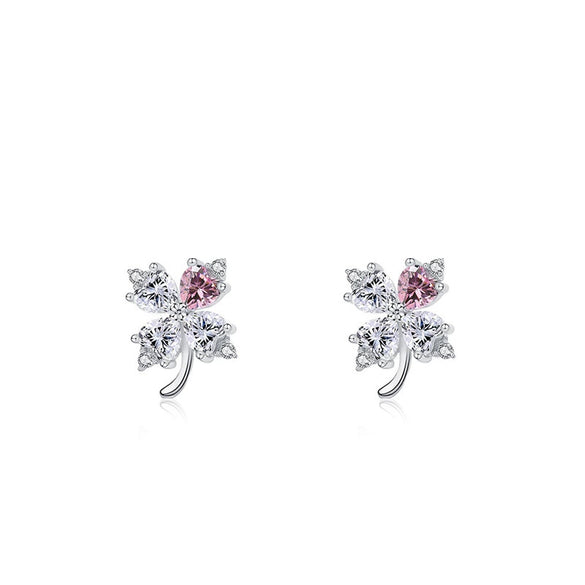 Wholesale Lucky Clover Stud Earrings For Women In Fresh Mori Style Made Of Sterling Silver S925 With Flower Pattern And Diamond Design