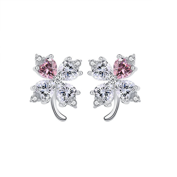 Wholesale Lucky Clover Stud Earrings For Women In Fresh Mori Style Made Of Sterling Silver S925 With Flower Pattern And Diamond Design