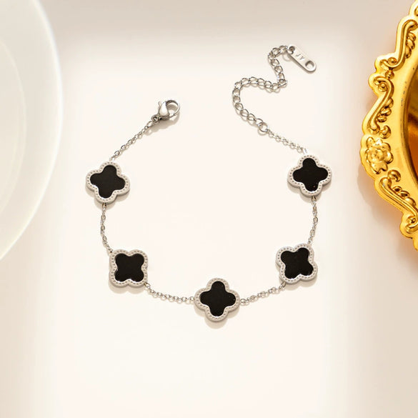 Wholesale Lucky Clover Titanium Steel Bracelet With 18K Rose Gold Colorfast Electroplating For Women In Light Luxury Geometric Style