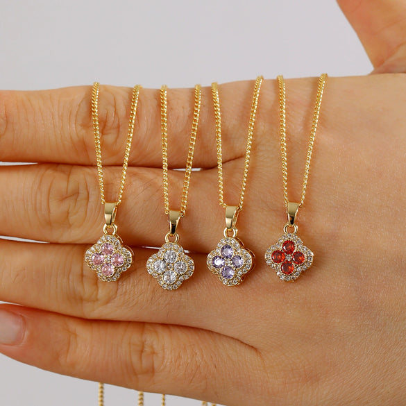 Wholesale Lucky Fancy Fourleaf Clover Necklace For Women Copper 18K Gold Plated Ins Style