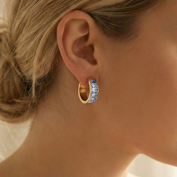 Wholesale Luminous Stainless Steel Geometric Halfcircle Earrings Inlaid With Cubic Zirconia Vacuum Real Gold Plated In Pvd Furnace For Women