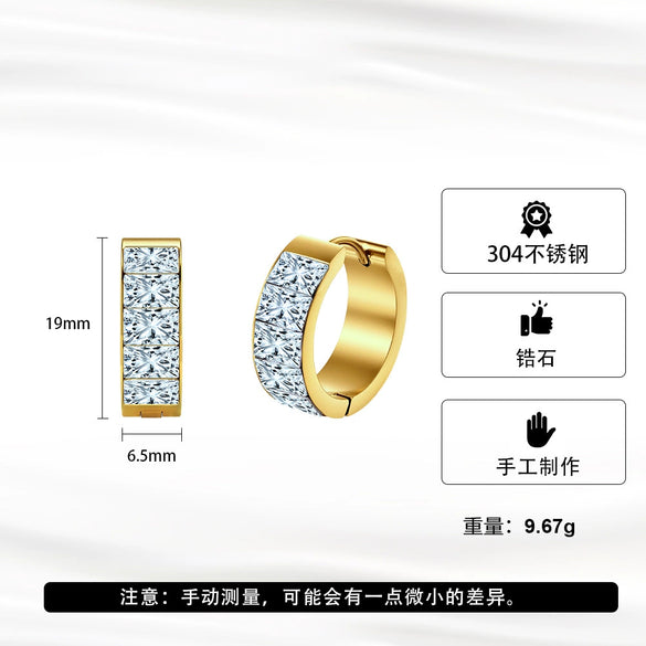 Wholesale Luminous Stainless Steel Geometric Halfcircle Earrings Inlaid With Cubic Zirconia Vacuum Real Gold Plated In Pvd Furnace For Women
