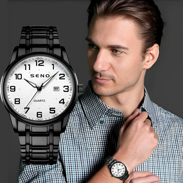 Wholesale Luminous Waterproof Quartz Digital Scale Business Calendar Men's Watches With Stainless Steel Buckle Alloy Strap And Case Mineral Reinforced Glass Mirror Round Dial