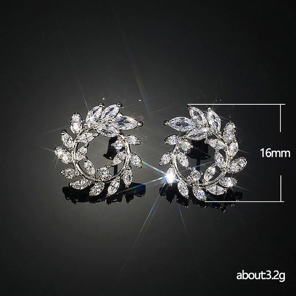 Wholesale Luxurious Copper Earrings With Microinlaid Leaf And Olive Branch And Flower Pattern