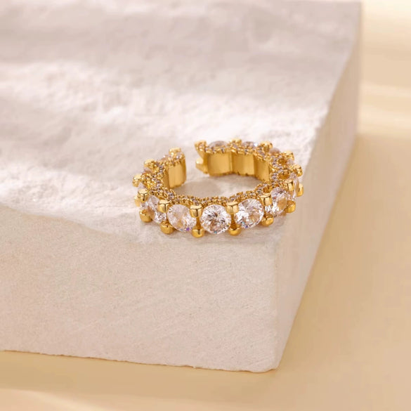 Wholesale Luxury Adjustable Opening Copper Zircon Ring With Geometric Pattern Set With Diamonds