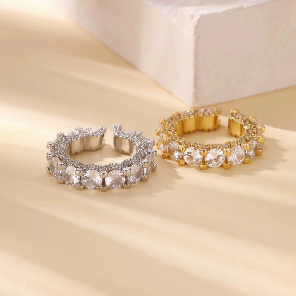 Wholesale Luxury Adjustable Opening Copper Zircon Ring With Geometric Pattern Set With Diamonds