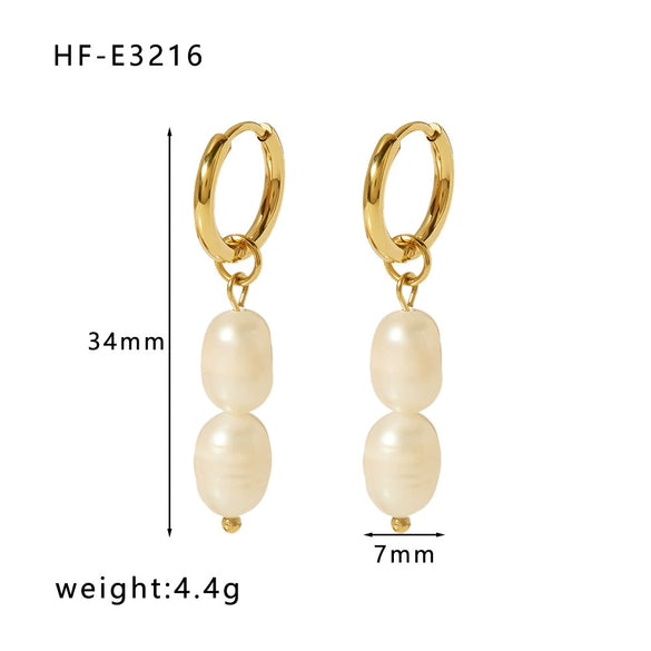 Wholesale Luxury Baroque Natural Freshwater Pearl Earrings 18K Gold Plated Titanium Steel With Geometric Styling For Women