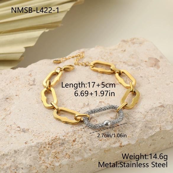 Wholesale Luxury Diamondencrusted Stainless Steel Cuban Chain Necklace And Bracelet Set For Women With Heart Water Drop And Bell Patterns Electroplated