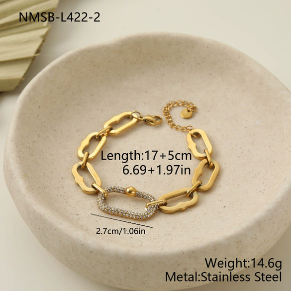 Wholesale Luxury Diamondencrusted Stainless Steel Cuban Chain Necklace And Bracelet Set For Women With Heart Water Drop And Bell Patterns Electroplated