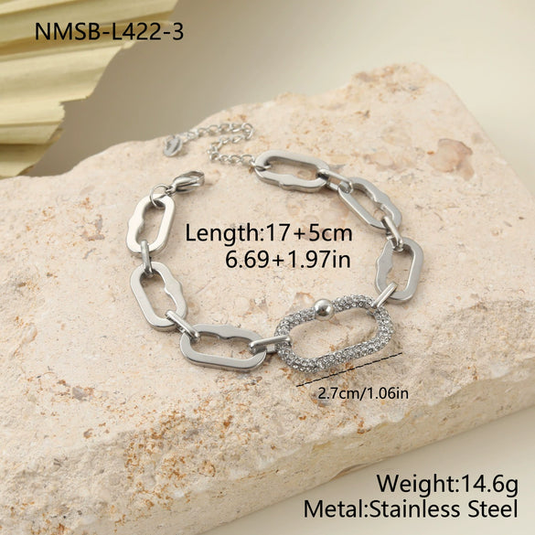 Wholesale Luxury Diamondencrusted Stainless Steel Cuban Chain Necklace And Bracelet Set For Women With Heart Water Drop And Bell Patterns Electroplated