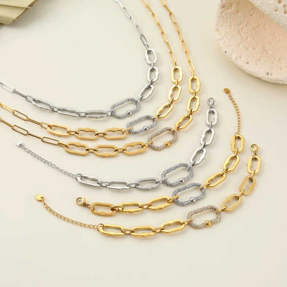 Wholesale Luxury Diamondencrusted Stainless Steel Cuban Chain Necklace And Bracelet Set For Women With Heart Water Drop And Bell Patterns Electroplated
