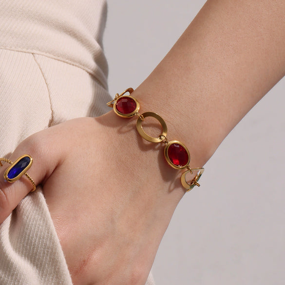 Wholesale Luxury Elegant High End Women's Geometric Flash Glass Stone Interlocking Bracelet Stainless Steel Real Gold Plated