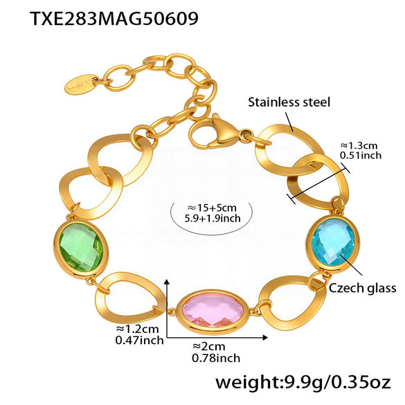 Wholesale Luxury Elegant High End Women's Geometric Flash Glass Stone Interlocking Bracelet Stainless Steel Real Gold Plated