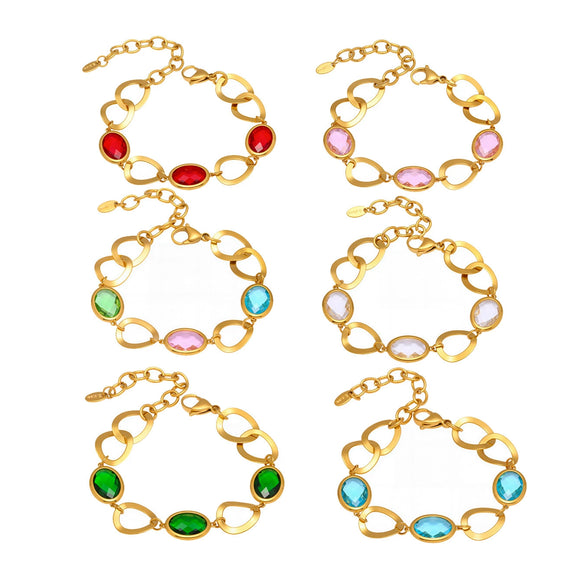 Wholesale Luxury Elegant High End Women's Geometric Flash Glass Stone Interlocking Bracelet Stainless Steel Real Gold Plated