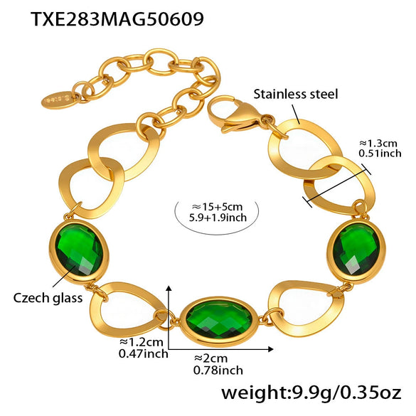 Wholesale Luxury Elegant High End Women's Geometric Flash Glass Stone Interlocking Bracelet Stainless Steel Real Gold Plated