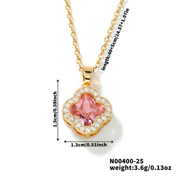 Wholesale Luxury Fashion Fiveleaf Flower Stainless Steel And Copper Necklace With Electroplating For Women