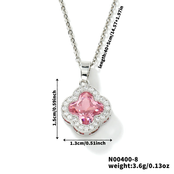 Wholesale Luxury Fashion Fiveleaf Flower Stainless Steel And Copper Necklace With Electroplating For Women