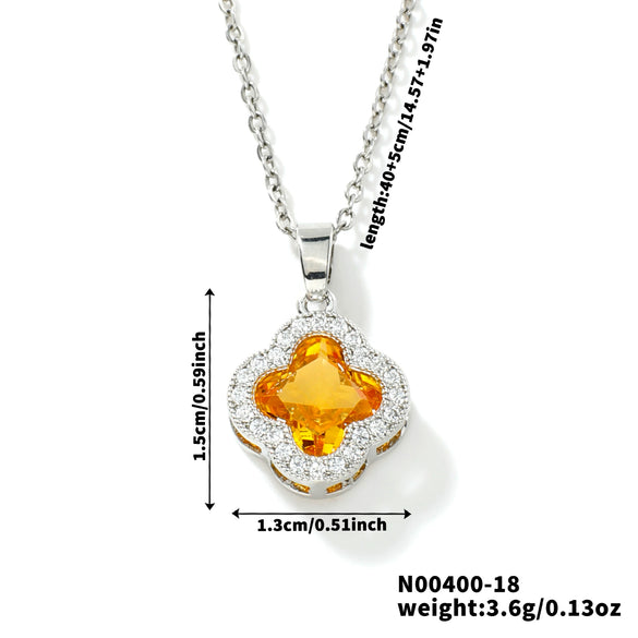 Wholesale Luxury Fashion Fiveleaf Flower Stainless Steel And Copper Necklace With Electroplating For Women