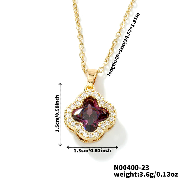 Wholesale Luxury Fashion Fiveleaf Flower Stainless Steel And Copper Necklace With Electroplating For Women