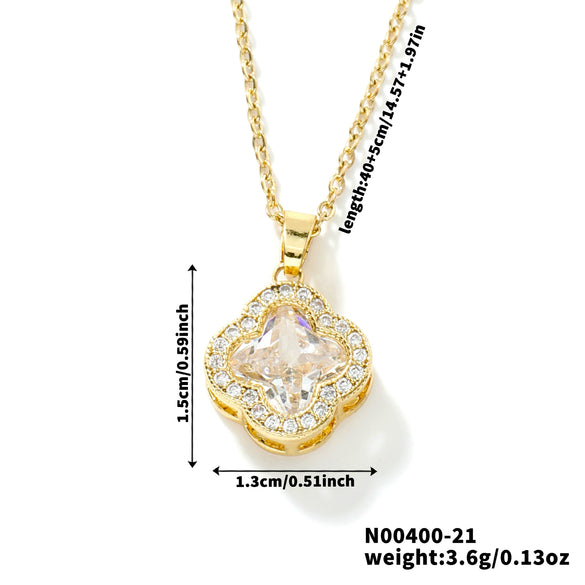 Wholesale Luxury Fashion Fiveleaf Flower Stainless Steel And Copper Necklace With Electroplating For Women