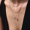 Wholesale Luxury Fashion Titanium Steel And Green Glass Fourleaf Flower Earrings And Necklace Set With Electroplating