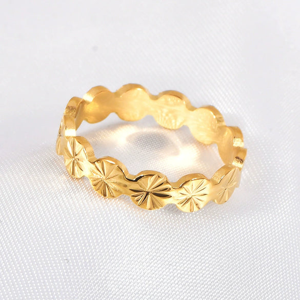 Wholesale Luxury Flower Combination Ring Jewelry Titanium Steel Gold Plated Geometric Style