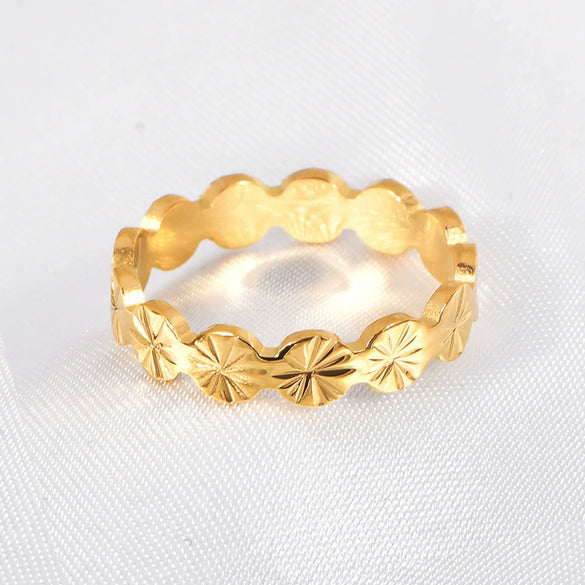 Wholesale Luxury Flower Combination Ring Jewelry Titanium Steel Gold Plated Geometric Style