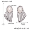 Wholesale Luxury French Retro Style Electroplated 18K Gold Stainless Steel And Shell Beads Geometric Earrings For Women