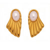 Wholesale Luxury French Retro Style Electroplated 18K Gold Stainless Steel And Shell Beads Geometric Earrings For Women