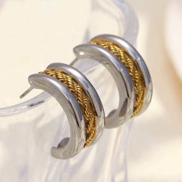 Wholesale Luxury Geometric Cshaped 18K Gold Plated Stainless Steel Earrings For Women