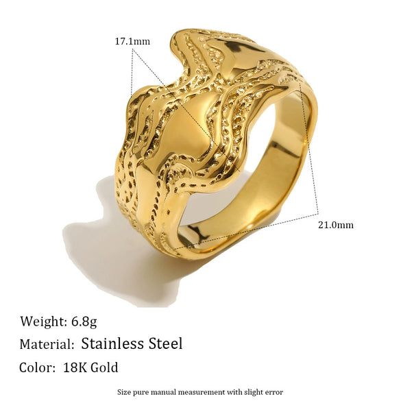 Wholesale Luxury Geometric Stainless Steel 18K Gold Plated Irregular Ring For Women