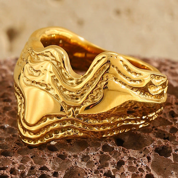 Wholesale Luxury Geometric Stainless Steel 18K Gold Plated Irregular Ring For Women