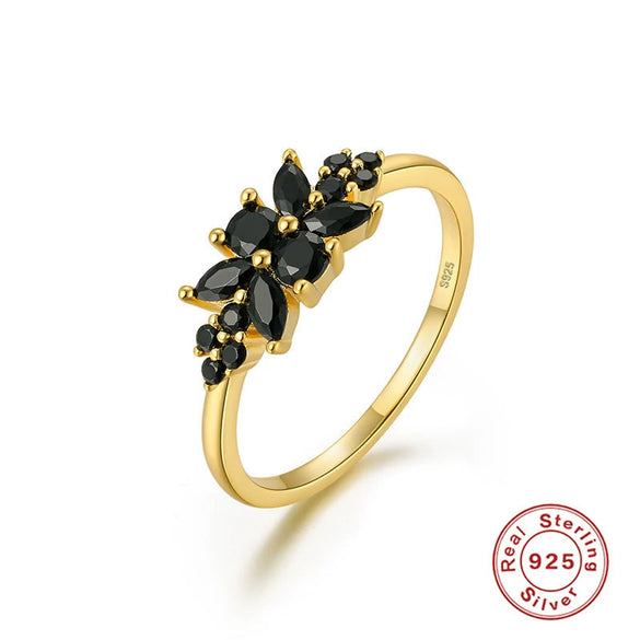 Wholesale Luxury High End Vintage S925 Sterling Silver Women's Ring With Geometric Shape And Gold Inlaid