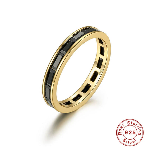 Wholesale Luxury High End Vintage S925 Sterling Silver Women's Ring With Geometric Shape And Gold Inlaid