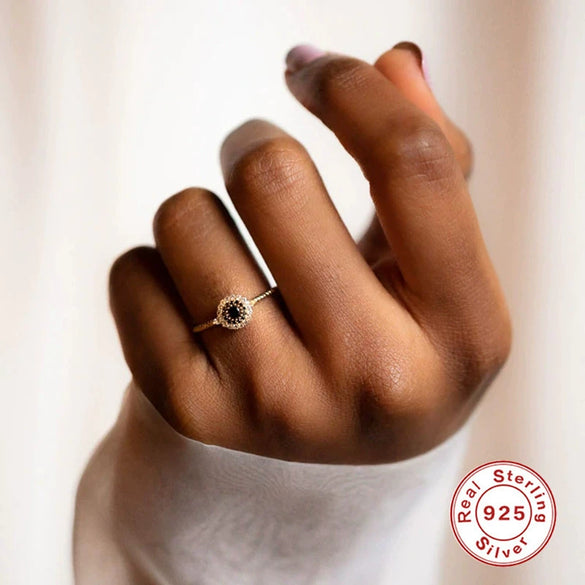 Wholesale Luxury High End Vintage S925 Sterling Silver Women's Ring With Geometric Shape And Gold Inlaid