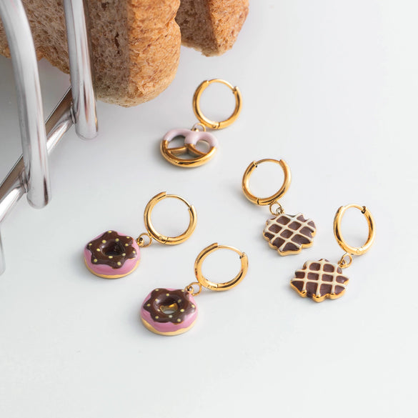 Wholesale Luxury Highend Electroplated Geometric Oil Drop Fun Food Design Stainless Steel Earrings For Women